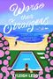 "Worse than Strangers", Illustration: Frau am Pool, Strand mit Booten, rosafarbene Blumen. Autorenname: Kyleigh Leddy.