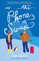 "the Phone Swap" steht in geschwungener Schrift. Zwei Personen in Winterkleidung mit Handys, Koffer und Papageientaucher., Buch