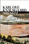 Text: "KARL OVE KNAUSGAARD ARENDAL." Landschaftsgemälde mit Wolken, Feldern und Bäumen in erdigen Tönen.
