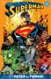 Texte: "BOOK ONE", "SUPERMAN", "BY PETER J. TOMASI". Illustration: Superman dominant vorne, weitere Figuren, bunte Action-Szene., Buch