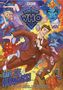 "Doctor Who", "Save the Humans!". Cartoonstil, Figuren in Actionpose, Aliens im Hintergrund, betont dynamische Szene., Buch