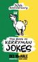 „50th Anniversary“, „The Book of Kerryman Jokes“, „Des MacHale“. Illustration einer Ziege mit Krone, Hintergrund in Grün und Gelb., Buch
