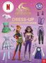 „Unicorn Academy“ Logo, darunter „Dress-Up Sticker Activity Book“. Zwei Figuren in modischer Kleidung, umgeben von Outfits., Buch