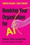 Buchtitel: "Rewiring Your Organization for AI". Illustration: Hand hält Kabel, pinker Hintergrund., Buch