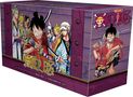 "Wano One Piece", "Wano to Egghead Box Set - Volumes 91-111". Illustrationen von Charakteren in bunter Kleidung mit Schwertern., Buch