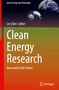 Titel: Clean Energy Research. Untertitel: Now and in the Future. Grün-rote Farbverläufe; Yin-Yang und Erde., Buch
