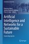 "Artificial Intelligence and Networks for a Sustainable Future. Connecting Species." Oben Menschen und Gebäude in Blau., Buch