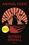 "ANIMAL FARM, GEORGE ORWELL. Reclam Stories." Illustration einer Windmühle, Tiere und Sonnenstrahlen in roten und beigen Tönen., Buch