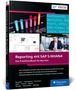 „Reporting mit SAP S/4HANA“; Dashboards, Berichte, Apps; Ein Mann am Laptop; farbige Diagramme; Rheinwerk Publishing Logo., Buch