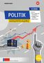 Text: "POLITIK 4/2026" Themen: Klassismus, Grundsicherung, Erdölabhängigkeit, Midterm Elections. Hand mit Ölfässern, Münzen., Buch