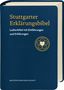 Text: "Stuttgarter Erklärungsbibel – Lutherbibel mit Einführungen und Erklärungen". Blaues Cover mit gelbem Logo., Buch