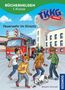 "BÜCHERHELDEN 1. Klasse. Feuerwehr im Einsatz. TKKG Junior Logo. Vier Kinder und ein Hund vor einem Feuerwehrauto.", Buch