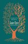 "Charlotte Brontë, Jane Eyre, English Edition, Insel." Illustration: Baum mit Blättern links, Flammen rechts.