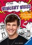 "POP-STARS ALLES ÜBER WINCENT WEISS. Vom Gesangs-Talent zum Megastar." Lächelnder Mann, Comic-Elemente, Skizzen mit Musikthema., Buch