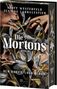 „Die Mortons“, Roman von Scott Westerfeld und Justine Larbalestier. „Old Money. Cold Blood.“ Illustration mit Blumen, Hasen., Buch