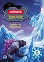 "schleich Eldrador", "Gefahr am Eisvulkan", "THiLO", "ERSTLESER 2. KLASSE". Illustration: Zwei Monster auf Eisvulkan., Buch