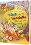 „Henri und Henriette: Die Eier sind weg!“ Ein Schwein mit Detektivhut fährt mit Tieren im Beiwagen., Buch