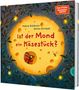 Titel: "Ist der Mond ein Käsestück?" von Sabine Bohlmann und Emilia Dziubak. Eine Maus schaut aus einem großen, gelben Käse-Mond., Buch