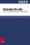 2027. Kalender für alle im kirchlichen Dienst. Dunkelblauer Hintergrund, unten links ein rotes Quadrat mit V&R., Buch