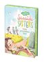 „Seaside Sisters: Fridas Wolkenwunschtraum“ auf Pastellbuchcover mit Mädchen in Wiese, Meer und Freundinnen im Hintergrund., Buch