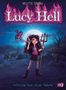 "Lucy Hell", darunter "Mission Teuflische Träume". Dunkler Himmel, Mädchen mit Dreizack, kleiner Drache, Schilder "Stadt" und "Hölle"., Buch