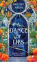 Brittney Arena, "A Dance of Lies: Die Spionin". Buntes Fensterdesign mit Rosen, Kronen und Vögeln.