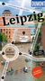 Text überdeckt ein Foto mit einer Wasserstraße und Paddlern; prominent "Leipzig", "DUMONT", "MIT GROSSEM CITYPLAN"., Buch