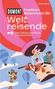 "DUMONT Unnützes Reisewissen für Weltreisende. Über 100 kuriose Fakten und Geschichten." Illustration mit Heißluftballons und Giraffe., Buch
