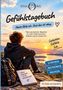 "Gefühlstagebuch" und "Heute fühle ich. Und das ist okay." Ein Junge sitzt auf einem Felsen, blickt auf einen Sonnenuntergang., Buch