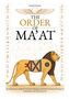 „The Order of Ma'at“ in großen Buchstaben, flankiert von ägyptischen Hieroglyphen und einem stilisierten Löwen., Buch