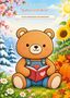 "Milos gemütliche Jahreszeiten. 40 Cozy-Ausmalmotive für Erwachsene." Ein Bär mit Buch, umgeben von Blumen, Schnee und Blättern., Buch