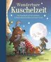 „Wunderbare Kuschelzeit“ steht in großen Buchstaben. Tierfreunde kuscheln unter dem Mond: Bär, Maus, Waschbär, Hase und Fuchs., Buch