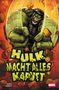 „Hulk macht alles kaputt“ steht in großen, grünen Buchstaben. Eine Illustration zeigt Hulk, der durch eine Wand schlägt., Buch