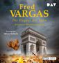 Texte: "Fred Vargas", "Die Eleganz des Todes", "Kommissar Adamsberg ermittelt", "Lesung mit Oliver Siebeck", "mp3", "Ungekürzt", "2 mp3-CDs". Eine herbstliche Szenerie mit dem Arc de Triomphe und einem fallenden Blatt., 2 MP3-CDs