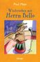 „Wiedersehen mit Herrn Bello“ von Paul Maar, Oetinger. Ein Hund mit Mütze und Knochen steht auf einem Podest vor einem Mikrofon., Buch