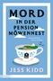Buchtitel: "Mord in der Pension Möwennest". Untertitel: "Eine gescheiterte Nonne ermittelt". Blaue Teetasse, Insel, Haus., Buch