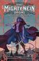 "CRITICAL ROLE THE MIGHTY NEIN ORIGINS MOLLYMAUK TEALEAF." Fantasiefigur mit lilafarbener Haut vor einem dekorativen Hintergrund., Buch