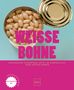 Weisse Bohne, Underrated Superfood jetzt im Rampenlicht, Anne-Katrin Weber. Offene Dose mit weißen Bohnen auf blauem Hintergrund., Buch