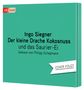 Text: "Ingo Siegner, Der kleine Drache Kokosnuss und das Saurier-Ei, Gelesen von Philipp Schepmann, Cover folgt."  
Ein schlichtes, grünes CD-Cover mit einem cbj audio Logo., CD