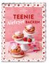 "Teenie Airfryer Backen" in rotem und weißem Text. Zwei Etagen mit Cupcakes und Erdbeeren auf einem Ständer., Buch