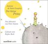 "Antoine de Saint-Exupéry: Der kleine Prinz. Neu übersetzt von Peter Stamm. Gelesen von Rufus Beck." Illustration: Kleiner Prinz auf einem kleinen Planeten mit Sternen., 2 CDs