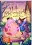 „Hella Pfefferkessel und das verhexte Osterei“ zeigt eine fröhliche Hexe, ein riesiges Ei und magische funkelnde Details., Buch