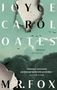 „JOYCE CAROL OATES“, „MR. FOX“, „Roman“, „BLESSING“. Zerfetztes Papier, blutrote Spritzer, fliegende Vögel, dunkle Wolken., Buch