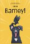 "Ich bin Barney!" Ein fröhlicher Hund mit einer Krähe auf dem Kopf, vor einem gelben Hintergrund., Buch