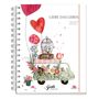 „LIEBE DAS LEBEN 2027“; Illustration eines Blumenwagens mit Herzballons und Blumen, pastellfarben und verspielt.