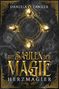 "DIE SÄULEN DER MAGIE: HERZMAGIER" in großen, goldenen Buchstaben. Goldene Ornamente und leuchtende Edelsteine verzieren die Gestaltung., Buch
