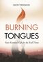 „Simon Thielemann, Burning Tongues, Your Essential Gift for the End Times.“ Silhouette einer Person mit Kind vor Flammen., Buch