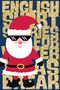 Text: "ENGLISH SHORT STORIES FOR BREAK." Eine Illustration eines Weihnachtsmanns mit Sonnenbrille, auf goldenem Text., Buch
