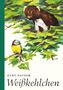 Kurt Bachor, Weißkehlchen. Illustration: Ein Marder blickt durch grüne Blätter, darunter eine kleine, bunte Meise., Buch