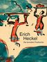 Text: "Erich Heckel Die bemalten Postkarten" – Zwei abstrakte Figuren in kräftigen Rot- und Blautönen., Buch